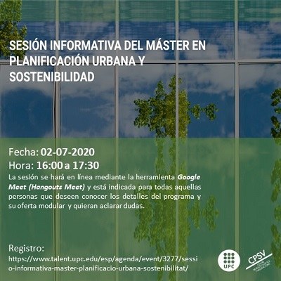 Sessió informativa del màster en Planificació Urbana i Sostenibilitat