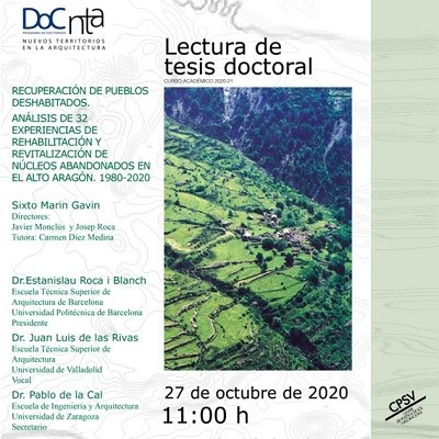 Lectura de tesis doctoral “Recuperación de pueblos abandonados”, codirigida por el Dr. Josep Roca Cladera